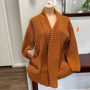 Cozy Open-Front Chunky Knit Cardigan - Rust Orange
